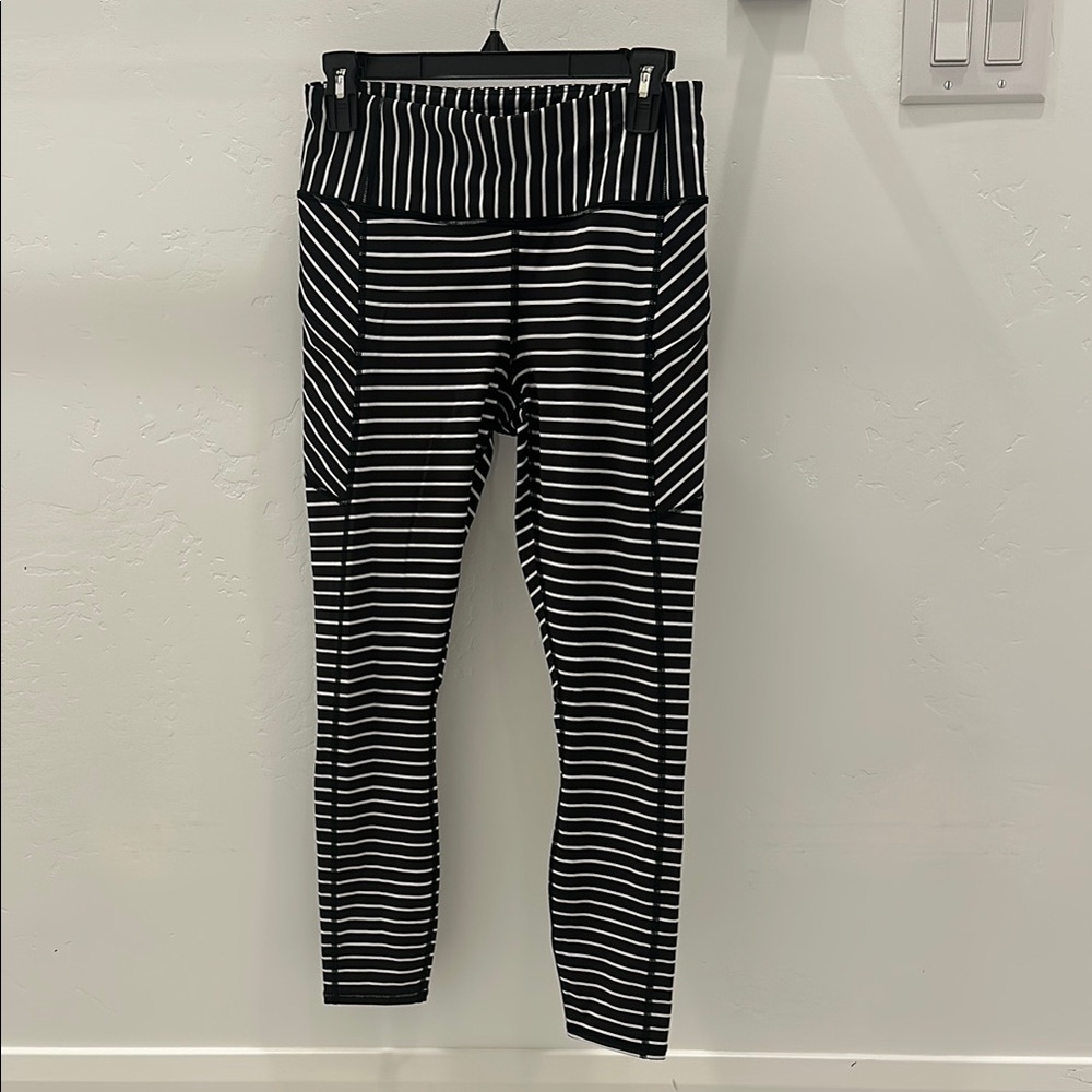 Athleta Black and White Striped Leggings - Picture 1 of 5